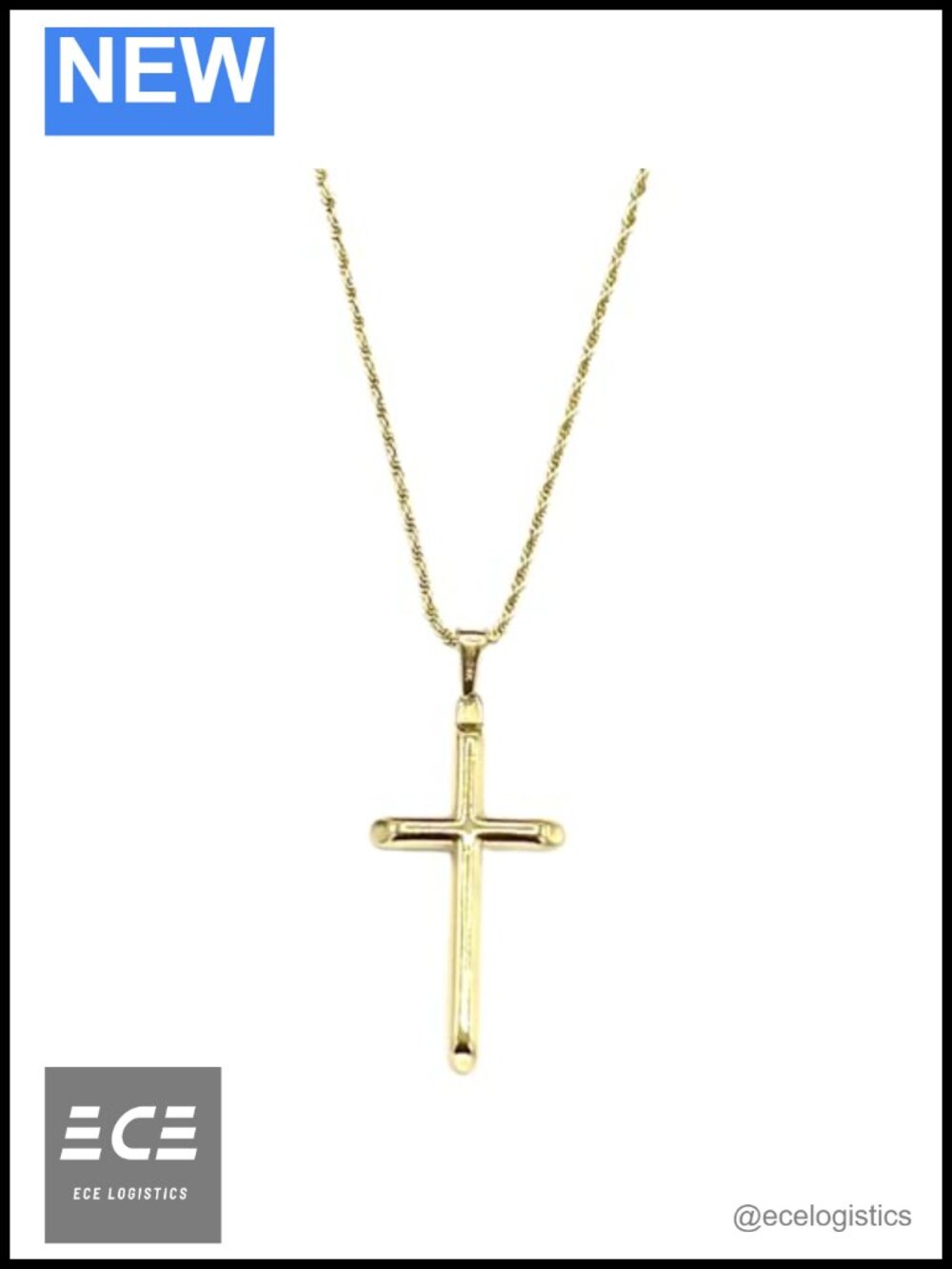 24K Gold-Plated Miami Cuban Rope Chain Cross Necklace 2mm